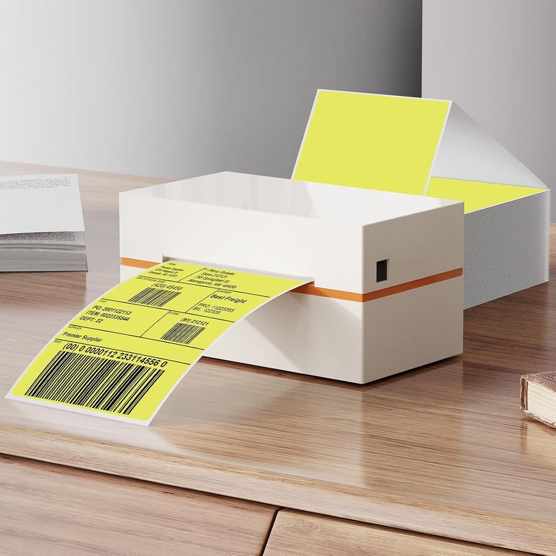 YIKIADA Yellow Shipping Thermal Labels 4 × 6 Inch Vinyl Self-Adhesive Fanfold Direct Stickers Waterproof Perforated Printer Decal for Office Warehouse Home Address 250 PCS - Image 2